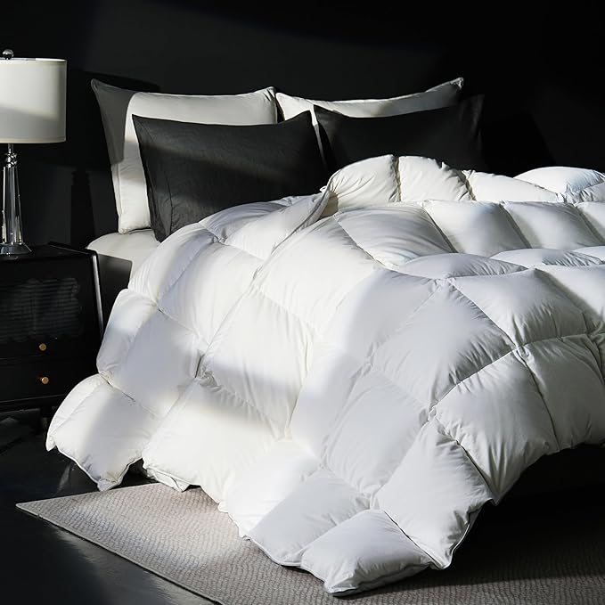 California King Goose Feather Down Fiber Comforter, 100% Cotton Cover Ultra Soft Fluffy Duvet Insert, All Season Luxurious Hotel Bedding Comforter with 8 Loops, White 104"x96"