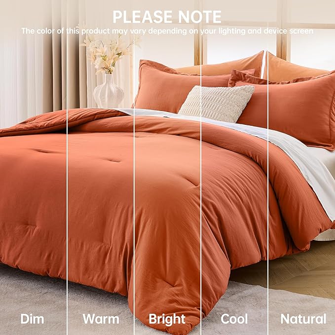 MUXHOMO Queen Comforter Set, All Season Ultra Soft Down Alternative Bedding - 3 Piece Lightweight Bed Set Includes 1 Comforter (90"x90") and 2 Pillow Shams (20"x26"), Burnt Orange
