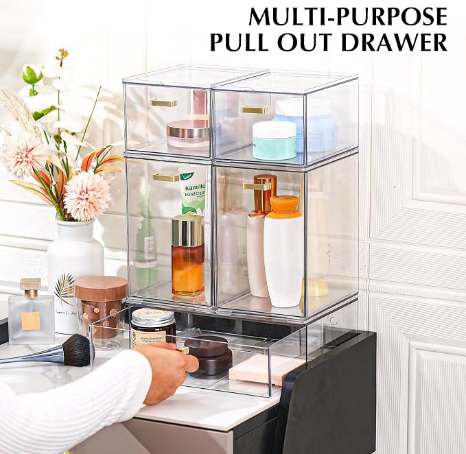 LALOBLUE Set of 5 Stackable Storage Drawers, Clear Acrylic Organizer Bins for Beauty Supplies, Perfect for Makeup Vanity, Undersink, Kitchen, Cabinet,Pantry Organization and Storage - Image 6