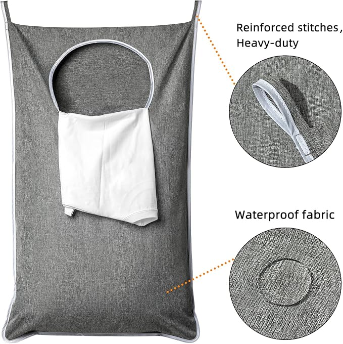 ANSTROUT XL Hanging Laundry Hamper, Extra Large Tear-resistance Door Hamper with 2 Types Hooks for Dirty Clothes, Save Bathroom Space Hanging Laundry Bag (36.5x 22 Inch,Grey) - Image 5