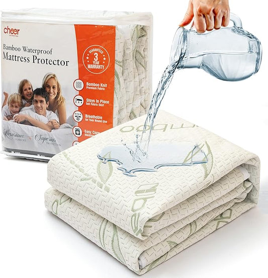 Cheer Collection Bamboo Mattress Protector - Highly Absorbent 100% Waterproof Incontinence Pad for Elderly Adults, Children and Pets - King