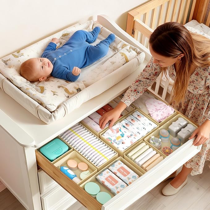 DIMJ Drawer Organizer Clothes Storage - 18 Pack Baby Dresser Organizer for Nursery, Foldable Drawer Dividers for Bedroom Closet Organization, Fabric Storage Bins for Socks, Underwears, Bras - Image 2