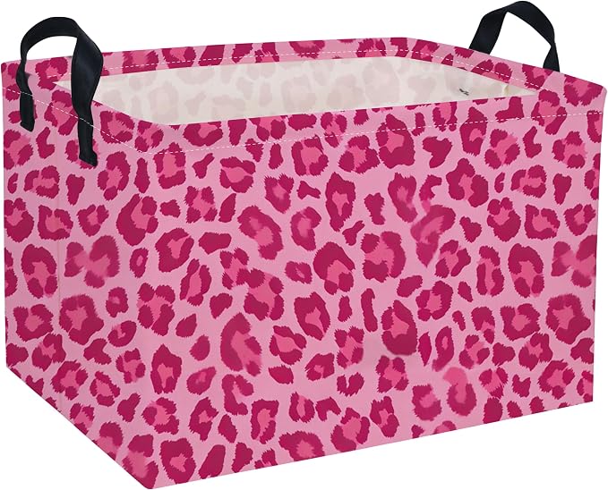 Rectangular Kids Baskets Pink Basket Cute Storage Bins Organizer Box Boys Room Decor for Home.(Pink leopard print) by DDBASKET