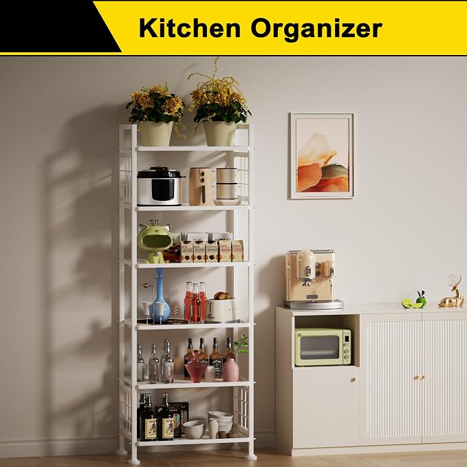 GIOTORENT 6-Wire Garage Shelving Storage Shelves, Metal Shelving Unit Pantry Rack, Kitchen Storage Adjustable Shelf 900Lbs Capacity for Laundry Kitchen Bathroom Organizer(White) - Image 2