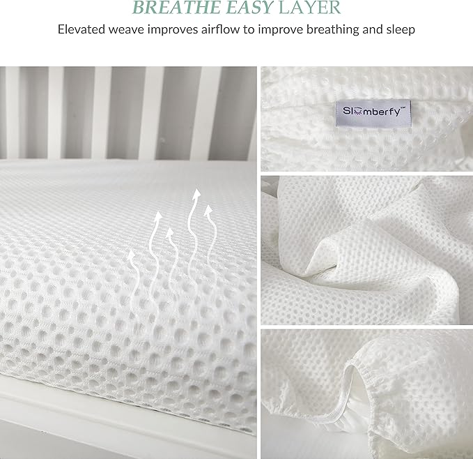 Breathable Mini Crib Waterproof Mattress Protector Pad- Hypoallergenic - Noiseless - Washable- Breath Easy, Babies and Toddlers, Lab Tested - MIni Crib Size 24"X38" by Slumberfy