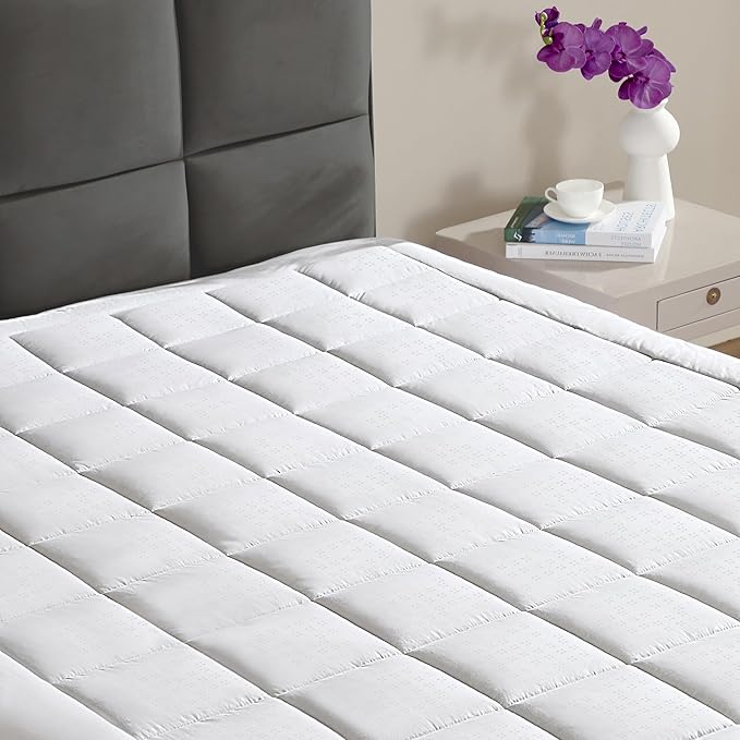 CirclesHome Twin XL Size Mattress Pad Pillow Top - 100% Cotton Top Ultra - Plush Down Alternative Mattress Protector - 200 Thread Count - Stretches from 14-16 inches for Snug Fit