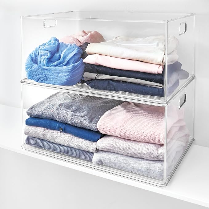 iDesign Recycled Plastic Stackable Storage Bin with Handles - Clear - Image 3