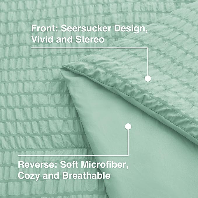 Love's cabin Seersucker Light Green California King Comforter Set, 7-Piece All Season Lightweight Bed in a Bag Bedding Set with Comforter, Flat Sheet, Fitted Sheet, Pillowcases and Shams | Soft, Breathable, Lightweight