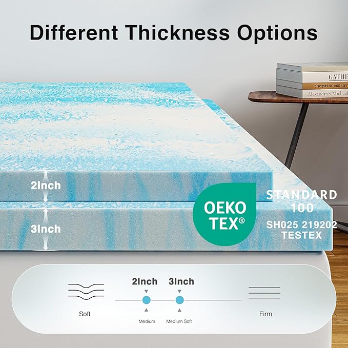 Novilla Memory Foam Mattress Topper Queen - 3 Inch Cooling Gel Infused Memory Foam | Slow-Rebound Pressure Relief | CertiPUR Certified | Comfort for Sleeper Sofa, RV, Camper, Dorm Room