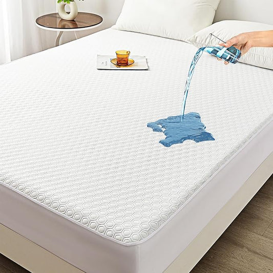 Mooreeke Premium Queen Nylon Mattress Protector, 100% Waterproof, Smooth, Noiseless, Breathable & Softer Than Bamboo, Fitted Mattress Cover with Deep Pocket Up to 18"