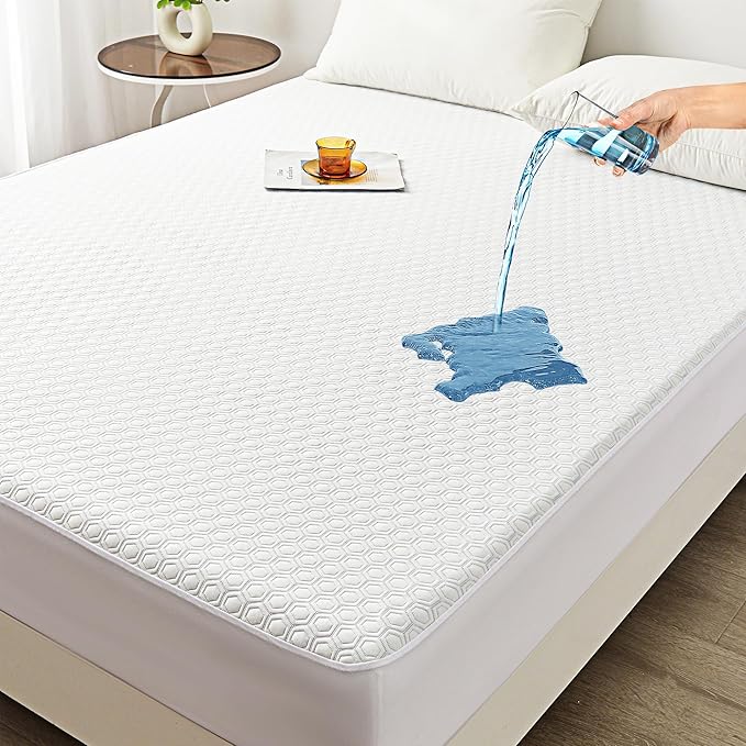 Mooreeke Premium King Size Nylon Mattress Protector, 100% Waterproof, Naturally Cooling, Smooth, Noiseless, Breathable & Softer Than Bamboo, Fitted Mattress Cover with Deep Pocket Up to 18"
