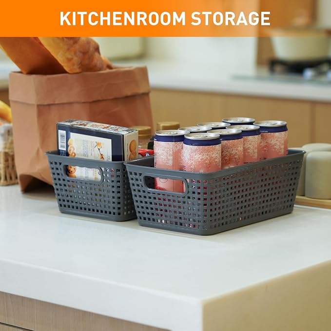 Plastic Storage Baskets With Lid, Storage Bins for Organizing, Stackable Decorative Containers for Shelves Drawers Desktop Closet Playroom Classroom Office,10 Pack-Grey - Image 5