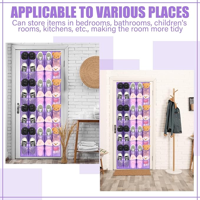 Windyun 40 Large over the Door Hanging Shoe Organizer Purple Mesh Pockets Shoe Rack for Closet Behind Door Hanger Storage Holder Nonslip for Cruise Essentials, Dorm Room Storage, Utility Room - Image 6