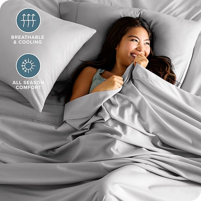 Bare Home Split California King Sheet Set - 1800 Ultra-Soft Microfiber Bed Sheets - Double Brushed - Deep Pockets - Easy Fit - 5 Piece Set - Bed Sheets (Split Cal King, Light Grey)