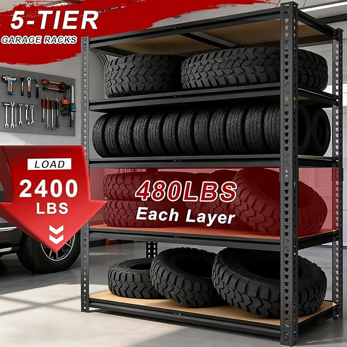 40W Garage Storage Shelves,Garage Shelves Heavy Duty,5 Tier Shelving Unit,2400LBS Capacity Heavy Duty Shelving for Garage Storage,Warehouse,72" H x40 W x20 D - Image 4
