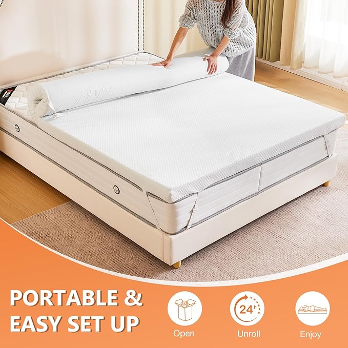 Sweetcrispy Memory Foam Mattress Topper King with Removable Soft Cover, 2 Inch Thick Gel Infused Cooling Toppers Pad for King Size Bed, Sleeper Sofa, RV, Camper, CertiPUR US Certified, Ventilated