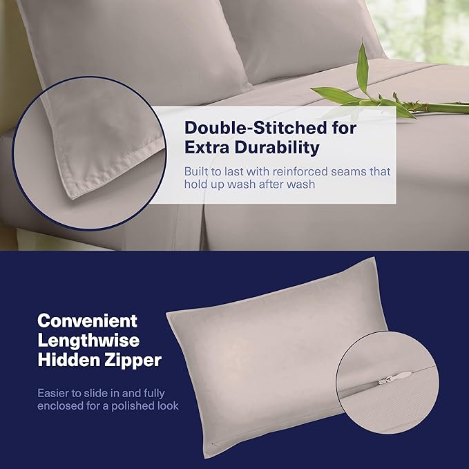 Kickoff Viscose Bamboo Sheets Full Size 4-pc 100% Organic Bamboo Viscose Bed Cooling Sheets Full Size Set Cool Bedding for hot Sleepers Sheet, Flat, Fitted, Pillowcases (Dark Grey, F)
