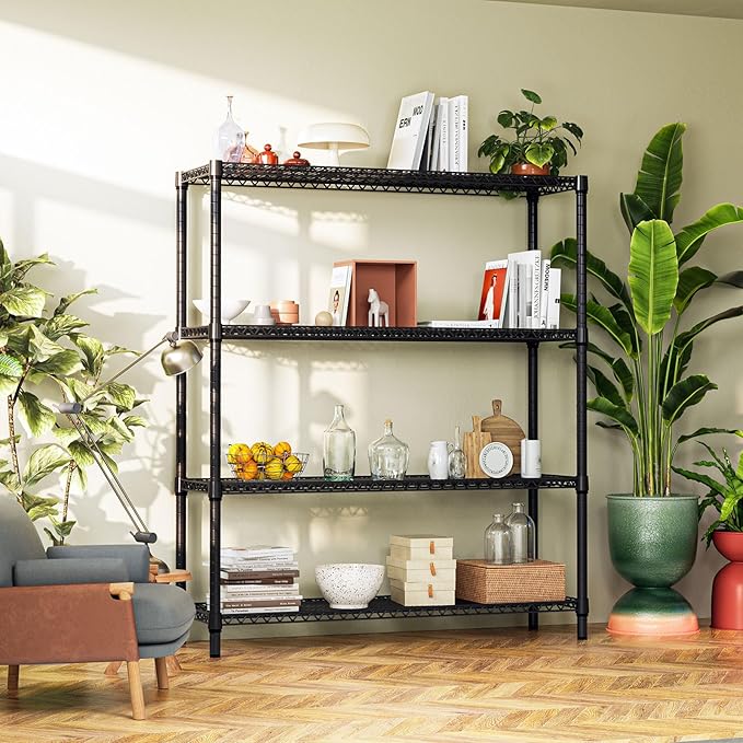 IZEUK 4-Tier Metal Garage Shelving, Heavy Duty Adjustable Storage Rack Organizer, Industrial Steel Shelves for Basement, Kitchen, Office, Warehouse (Black, 17.7" D x 59.1" W x 70.9" H) - Image 2