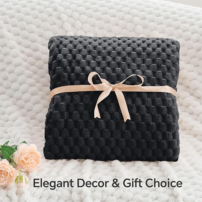 BEDELITE Fleece Blanket, Large Queen Size for Bed, 3D Jacquard Decorative Black Fuzzy Blanket, Soft and Cozy Warm Plush Fluffy Throw All Seasons Suitable, 90x90Inches