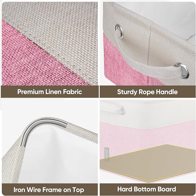 BALEINE 1 Pack Fabric Closet Storage Bins for Shelves, Linen Closet Organizers and Storage, Decorative Baskets for Organizing, Shelf, Clothes, Home, Office (Pink, 15''x11''x9.5'') - Image 4