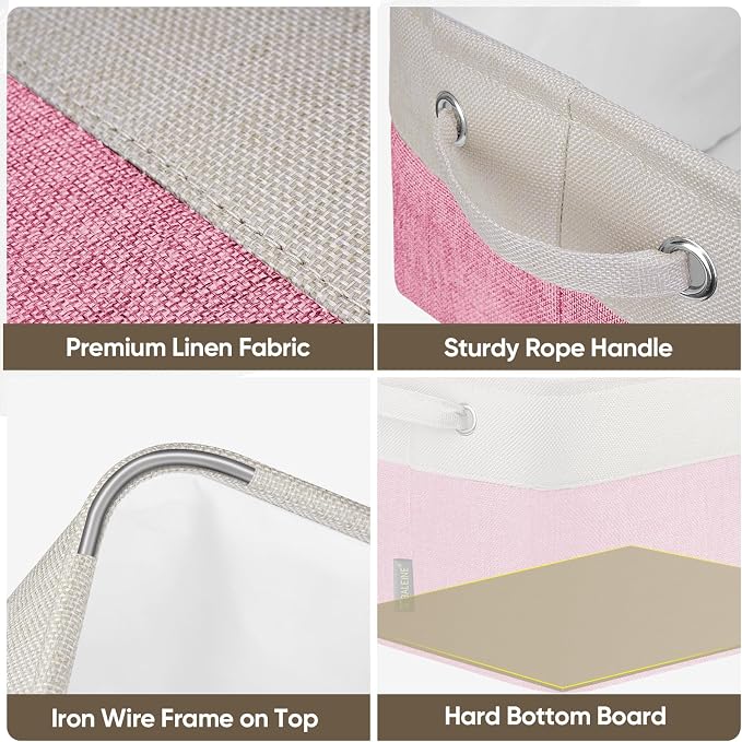 BALEINE 2 Pack Fabric Closet Storage Bins for Shelves, Linen Closet Organizers and Storage, Decorative Baskets for Organizing, Shelf, Clothes, Home, Office (Pink, 15''x11''x9.5'') - Image 4