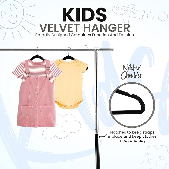 Utopia Home Kids Hangers Velvet (180 Pack) - 11 Inch Durable Baby Hangers for Closet - Perfect for Toddler & Non Slip for Everyday Use (Black) - Image 3