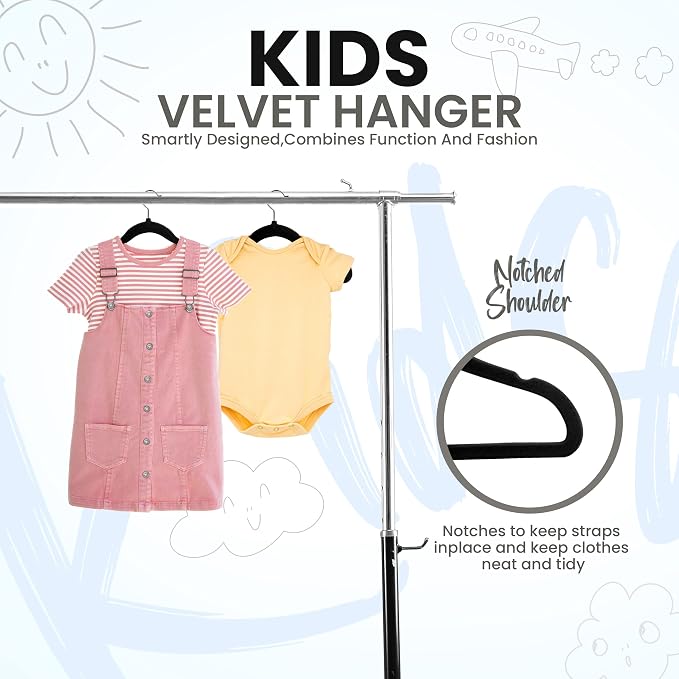 Utopia Home Kids Hangers Velvet (150 Pack) - 11 Inch Durable Baby Hangers for Closet - Perfect for Toddler & Non Slip for Everyday Use (Black) - Image 3