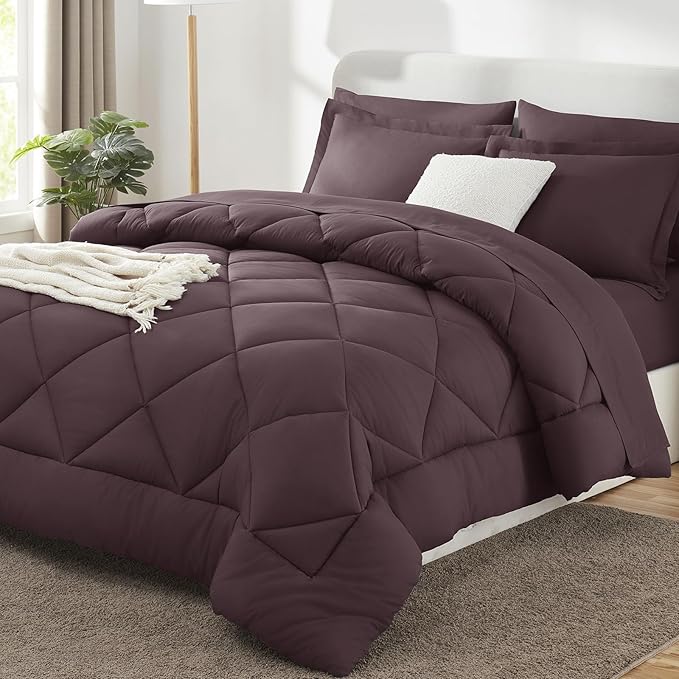 CozyLux King Size Comforter Set Cocoa Powder - 7 Pieces Bed in a Bag King, Luxury Soft Bed Set for All Seasons, Bedding Set with Down Alternative Comforter, Sheets, Pillowcases & Shams