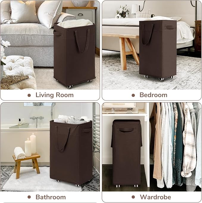 CHICVITA Rolling Laundry Hamper with Wheels, 75L Clothes Hampers for Laundry and Removable Wash Bag, Large Laundry Basket for Living Room, Coffee - Image 6