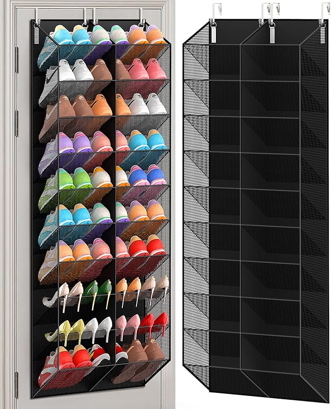 UVIAHOMI 20-30 Pairs Over the Door Shoe Organizer, Breathable Pocket Hanging Shoe Storage for Closet, 10-Tier Door Shoes Rack, Handing Shoes Holder Fit All the Family's Sneakers, Boots, Heels, Black by UVIAHOMIHOMEORGANIZER