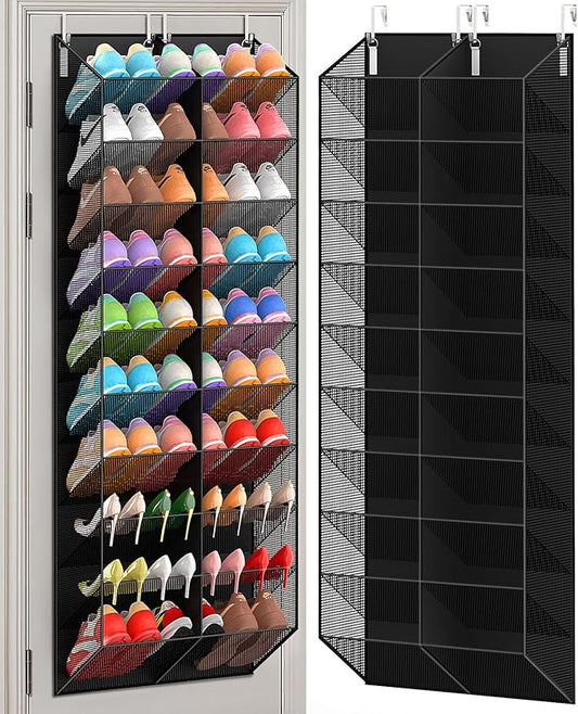 UVIAHOMI 20-30 Pairs Over the Door Shoe Organizer, Breathable Pocket Hanging Shoe Storage for Closet, 10-Tier Door Shoes Rack, Handing Shoes Holder Fit All the Family's Sneakers, Boots, Heels, Black by UVIAHOMIHOMEORGANIZER