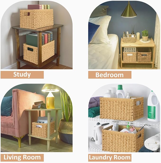 GRANNY SAYS Wicker Storage Baskets, Woven Baskets for Shelves, Waterproof Baskets for Organizing, Wicker Baskets with Handles, 2-Pack - Image 6