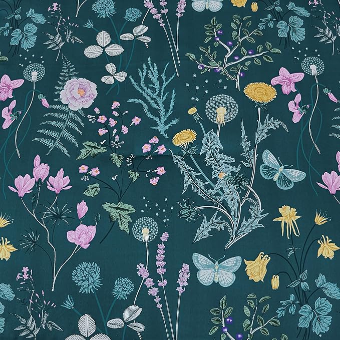 Yiran Teal Blue Comforter Set King Size, 7 Piece Floral Botanical Comforter Bedding Set, Farmhouse Bed in a Bag, Soft Microfiber Complete Bedding Set with Sheets for All Season
