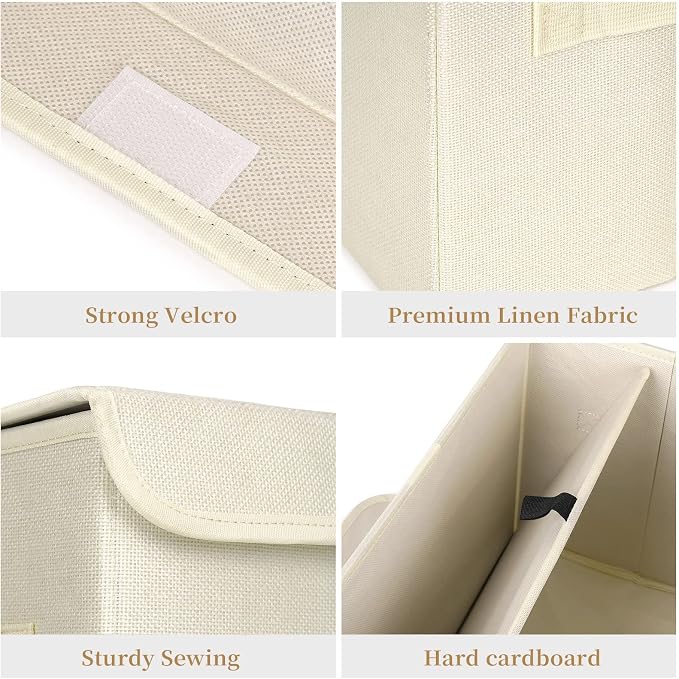Bagnizer Large 22 Quart [4-Pack] Linen Fabric Foldable Storage Bin Cube Organizer Basket with Flip-Top Lid & Handles, Clothes Blanket Box for Home, Office, Closet (14.6 x 9.5 x 9.5, Beige) - Image 5
