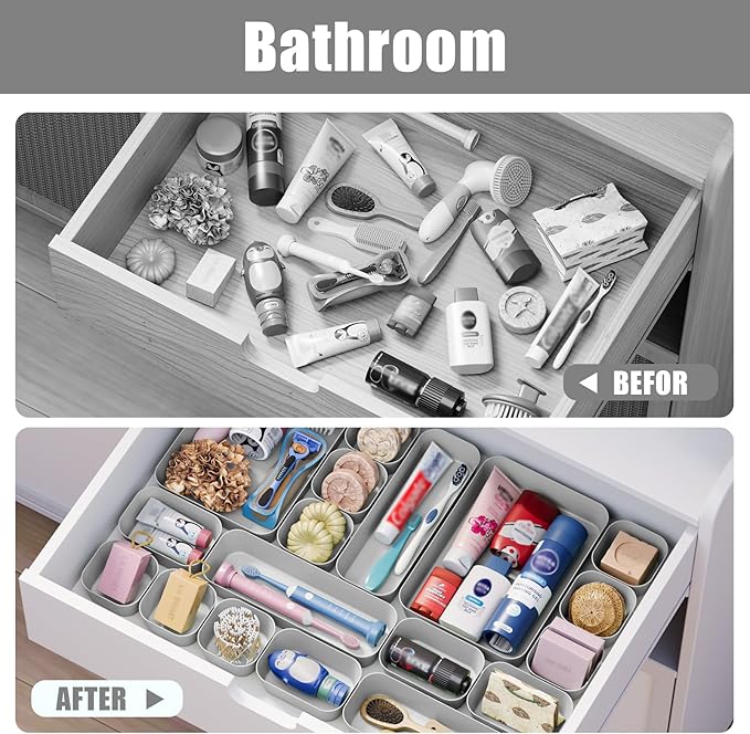 18 pcs Desk Drawer Organizer Tray, Multiple Sizes Plastic Drawer Organizer Storage, Stackable Organizer Containers For Makeup, Bedroom, Kitchen Gadgets Utensils and Office - Image 7