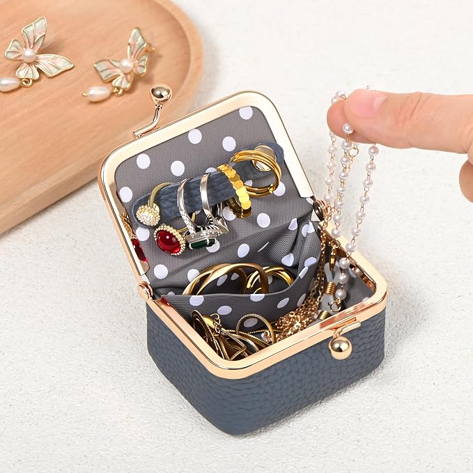 Zivyes Mini Jewelry Box Travel Small Coin Purse Organizer Case Genuine Leather Tiny Size (Light Blue) - Image 4