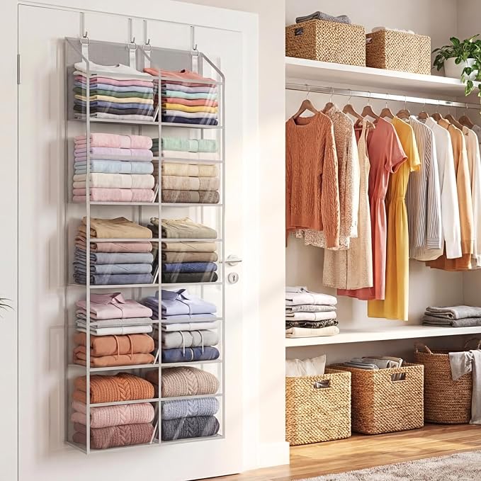 Over the Door Organizer 5 Tiers,Extra Large Behind Door Storage of 10 Compartments,50 lbs Weight Capacity Over the Door Storage, Clear Door Hanging Organizer for Closet, Diaper Organizer - Image 2