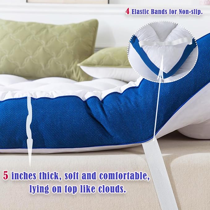 WhatsBedding 5 Inch Memory Foam Queen Mattress Topper 100% Cotton Top, Filled with Breathable & Soft Memory Foam Pillow Top,4 Elastic Straps