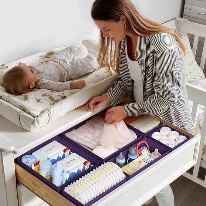 DIMJ Drawer Organizer Clothes - 24 Pack Closet Drawer Organizer Bins for Baby Clothes Storage, Fabric Dresser Organizer for Nursery Bedroom, Foldable Small Drawer Dividers for Underwear Socks - Image 2