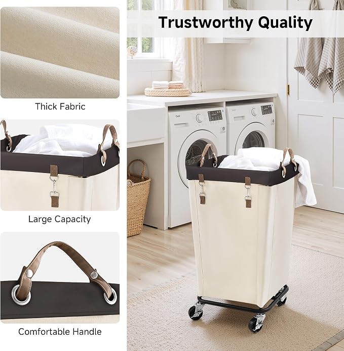 StorageWorks 110L Laundry Basket with Wheels, Large Rolling Hampers for Clothing Organizer, Dirty Clothes Basket for Hotel, Home, Closet, Dorm, Beige - Image 5