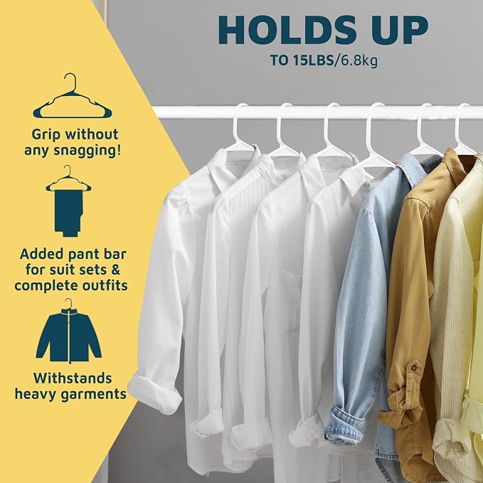 Lifemaster Plastic Clothes Hanger Set - 80 Pieces Versatile, Lightweight, Space-Saving, Non-Slip, Slim Designed, Dry and Wet Clothes Hanger Set - White - Image 11