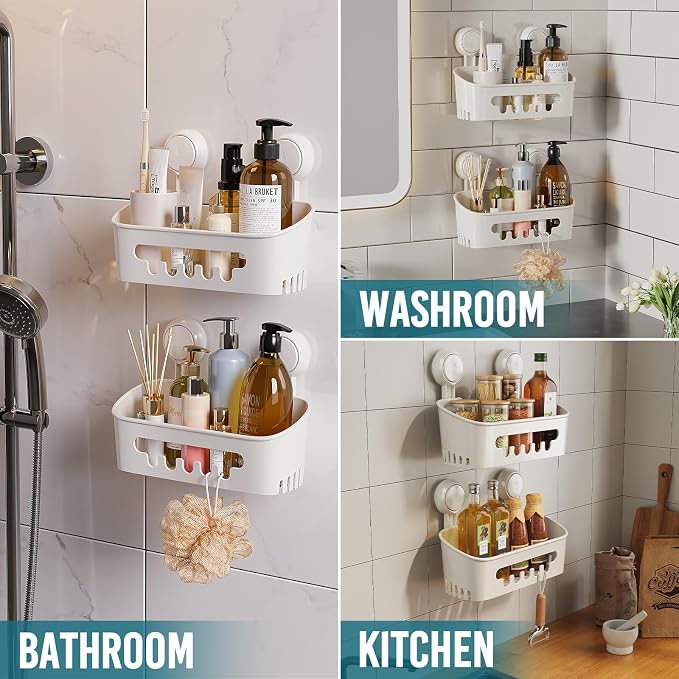 TAILI Shower Caddy Suction Cup 2 Pack, Heavy Duty Bathroom Organizer, Removable Shelves for Inside Shower, Shampoo, Waterproof Suction Plastic Storage for Bathroom Accessories Holder, White - Image 6