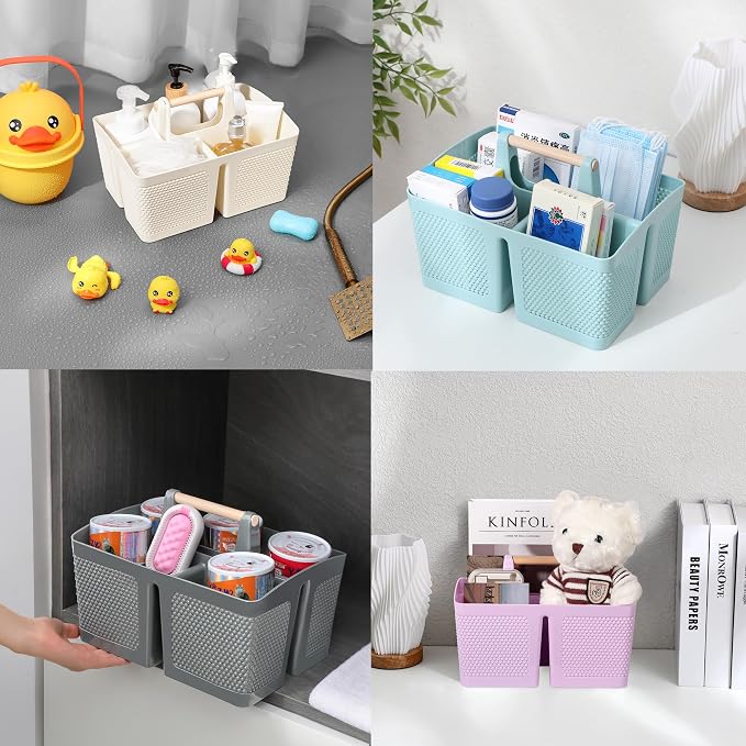 rejomiik Portable Shower Caddy Basket Plastic Cleaning Caddy Organizer Storage Tote with Handle for Bathroom, College, Dorm Room Essentials, Light Purple - Image 4