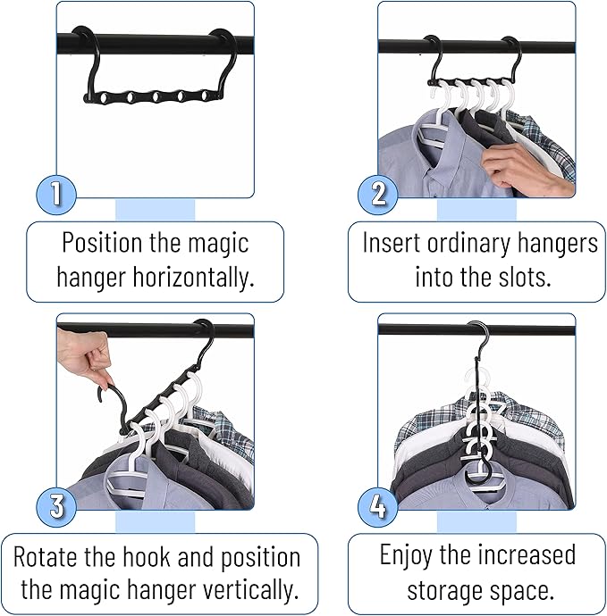 Mr. Pen- Space Saving Hangers for Clothes, 16 pcs, Black, Plastic Multi Clothes Hangers Space Saving, 5 Slots, 360° Rotating Hooks (Pack of 2) - Image 5