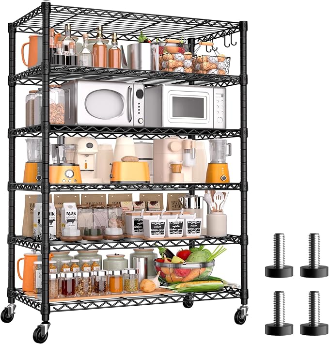 PrimeZone 6 Tier Wire Shelving with Wheels 78''H 1500lbs Storage Shelves NSF Certified Heavy Duty Steel Metal Shelf Adjustable Rolling Rack Kitchen Garage Closet Pantry Laundry 78''HX36''WX18''D by PrimeZone