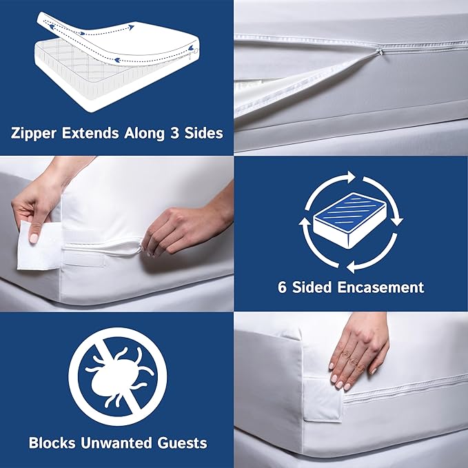 California King Mattress Protector Bedbug Waterproof Zippered Cover - Deep Pocket Fits up to 20" Depth - Hypoallergenic Premium Quality Encasement Protects Against Dust White