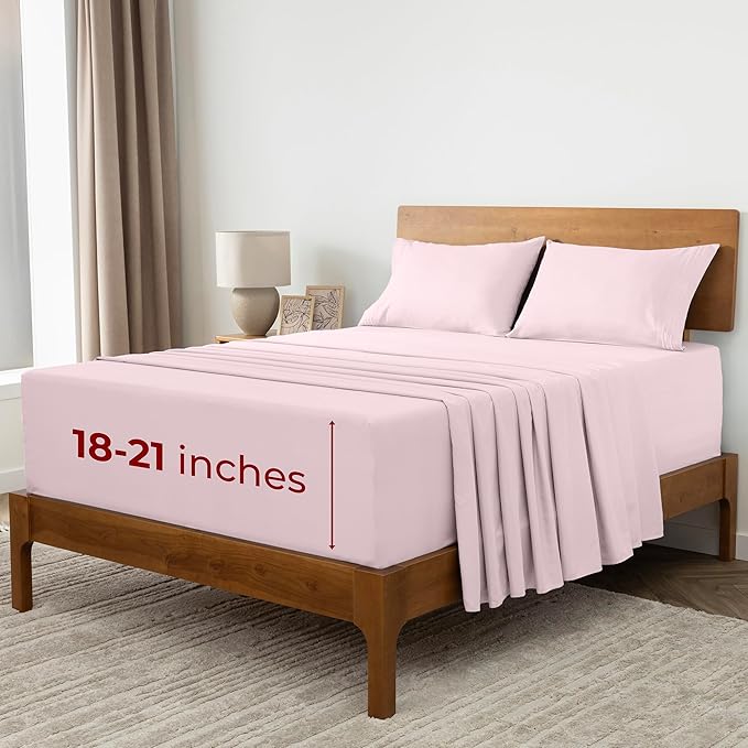 Mellanni Extra Deep King Sheets - 4 PC Iconic Collection Bedding - Hotel Luxury, Ultra Soft, Cooling Bed Sheets - Wrinkle, Fade, Stain Resistant (King, Blush Pink)