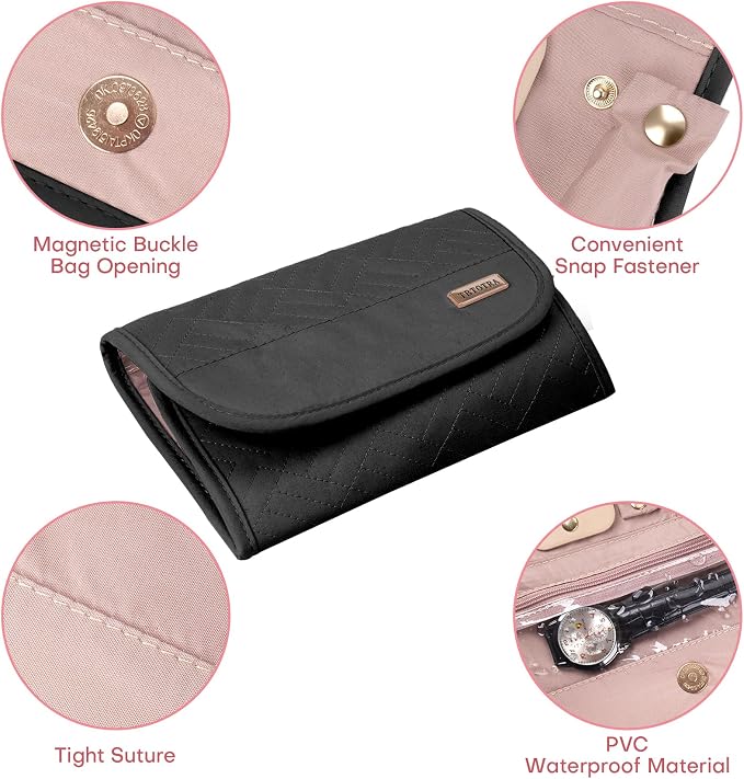 Travel Jewelry Organizer Box, Foldable Travel Case for Earrings, Necklaces, Rings, Bracelets, Black - Image 4
