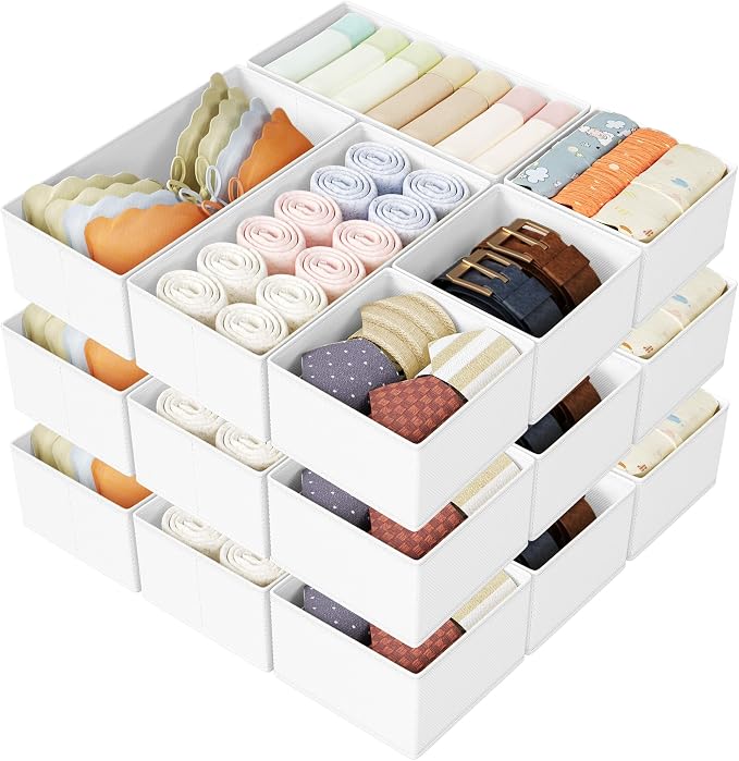 DIMJ Drawer Organizer Clothes Storage - 18 Pack Baby Dresser Organizer for Nursery, Foldable Drawer Dividers for Bedroom Closet Organization, Fabric Storage Bins for Socks, Underwears, Bras by DiMJ