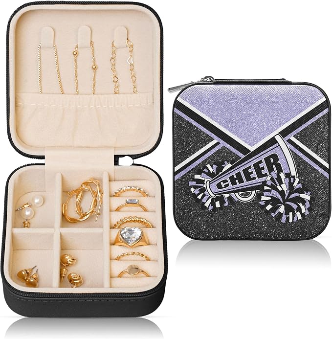 Cheerleader Travel Jewelry Case, Cheer Travel Jewelry Box for Women, Mini Jewelry Travel Case for Cheer Team, Cheerleader Gifts for Girls (Lilac) by Corxiren